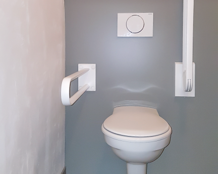 Een rolstoel toegankelijk toilet geplaatst door Sanitair en Centrale verwarming Kevin Demeulemeestere